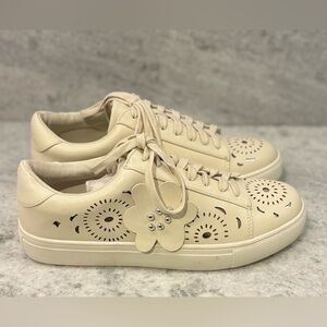 Nanette Lepore Cream Sneakers with Floral Laser Cutouts, Sz 8.5